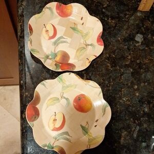 Vintage Set Of 2 BambooFruit Patterned Decorative Bowls